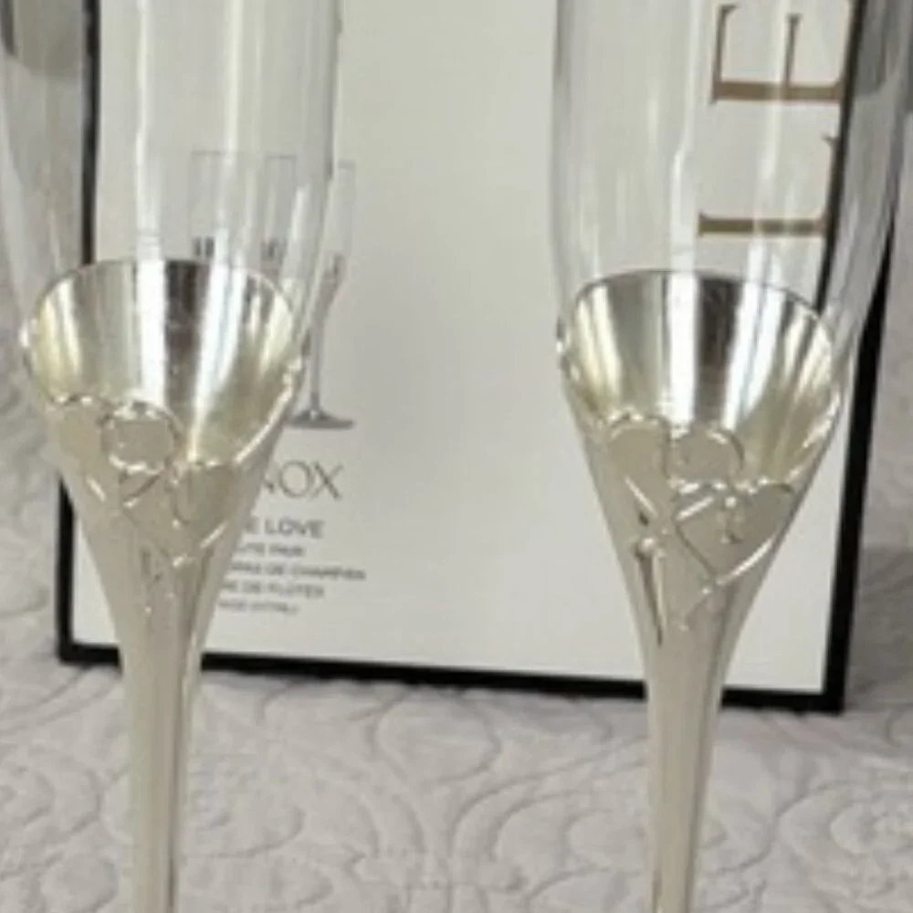 Lenox True Love Glass Flute Pair Clear with Slight Imperfection